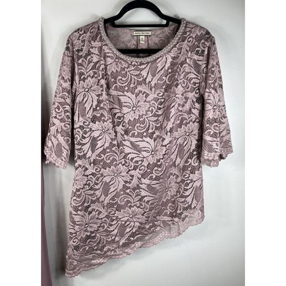 2 pc Maya Brooke Lace Top & Pants Set Dusty Rose Size 10 - Picture 3 of 16